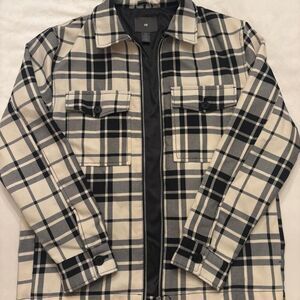 H&M Women’s Oversized Black & White Plaid Jacket | Casual Layer | Size M